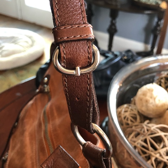 Tano Orange Distressed Glazed Leather Bucket Bag - Picture 8 of 16